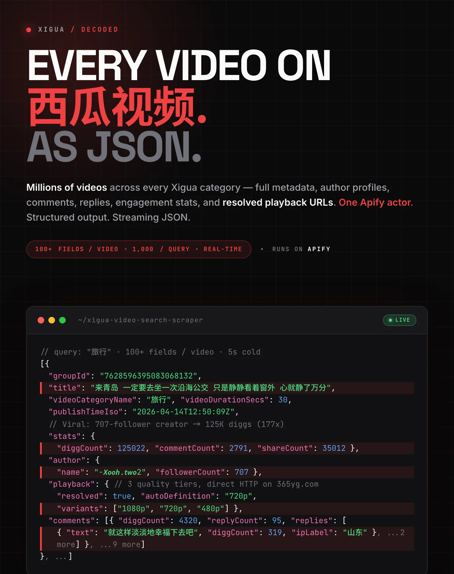Xigua Video Search Scraper