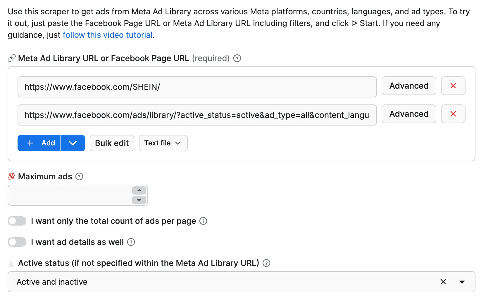Scrape ads from Meta Facebook Instagram