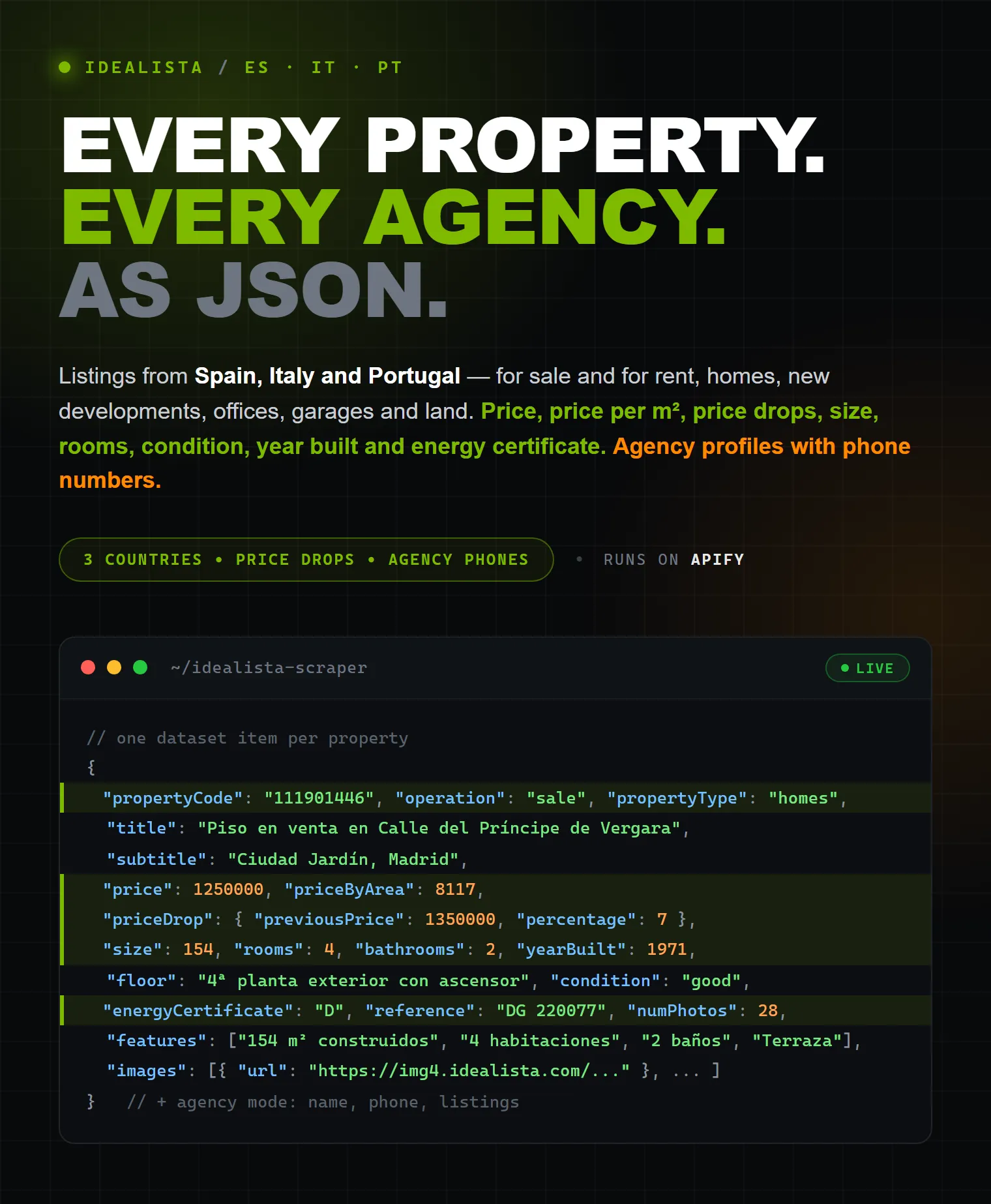 Idealista Scraper on Apify — every property every agency as structured JSON