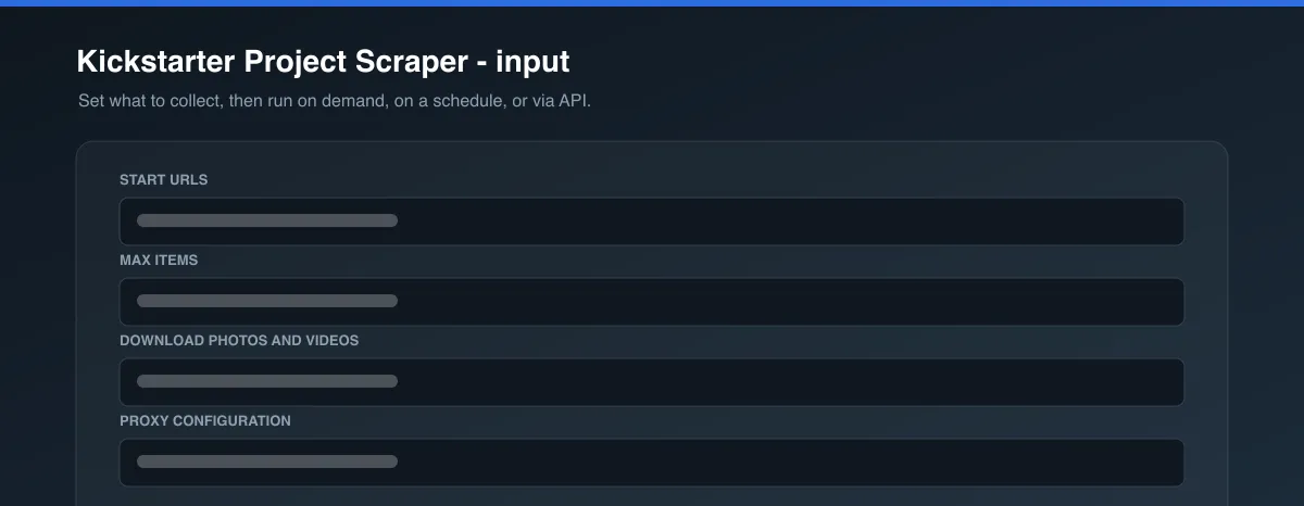 Kickstarter Project Scraper input options