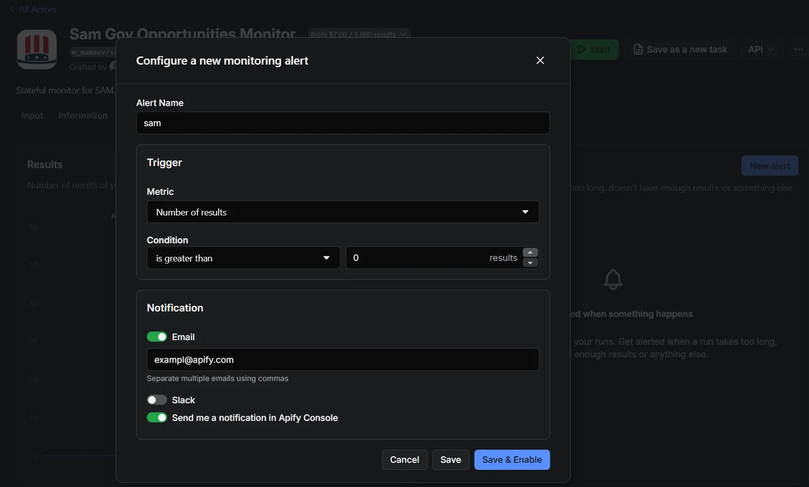 Monitoring alert example