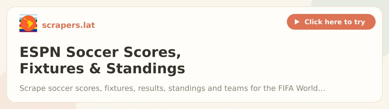 ESPN Soccer Scores, Fixtures & Standings Scraper