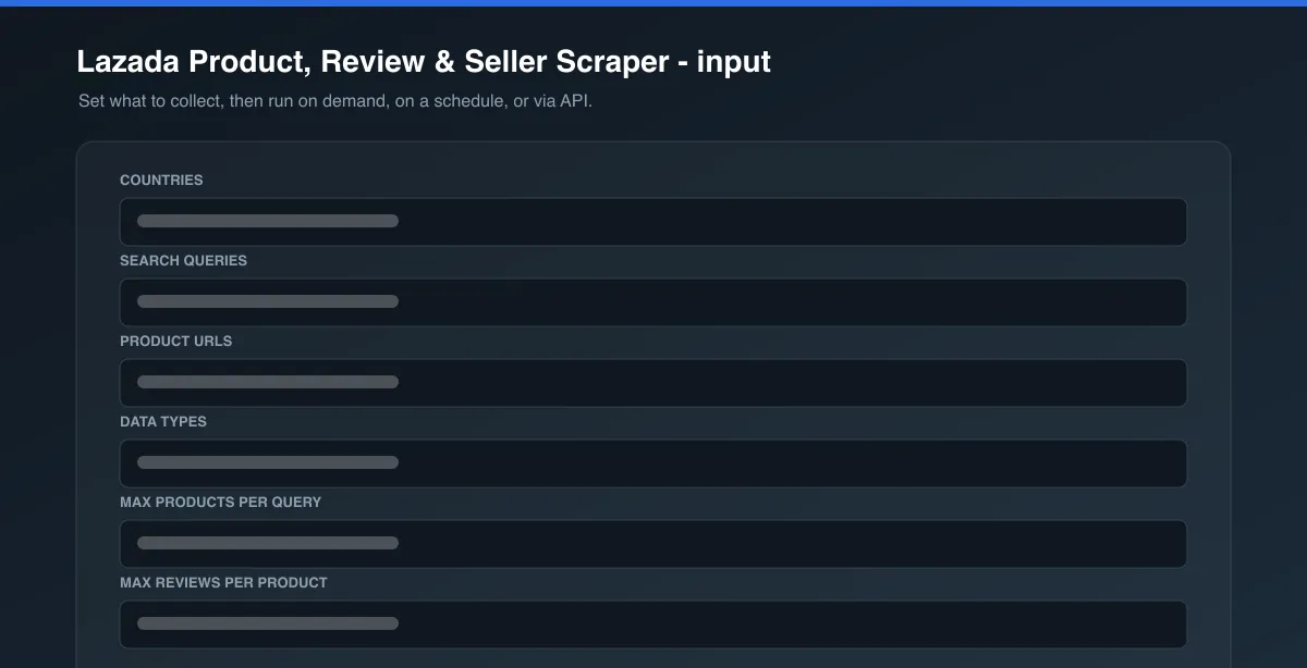 Lazada Product, Review & Seller Scraper input options