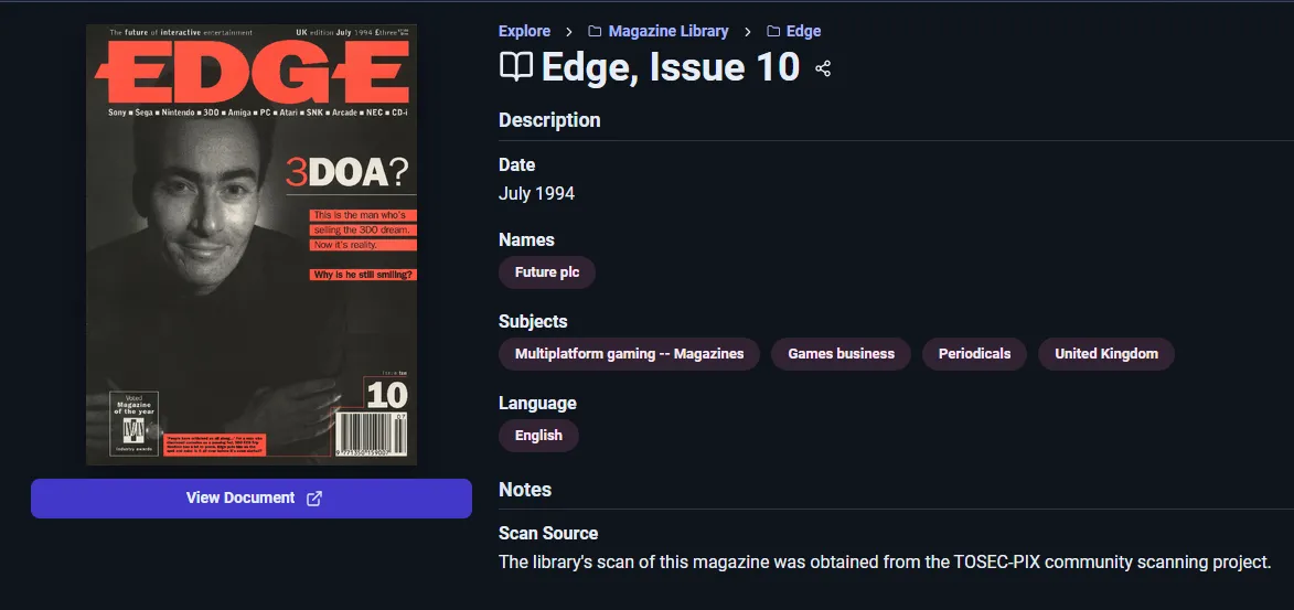 Edge Issue 10 in the VGHF Digital Archive