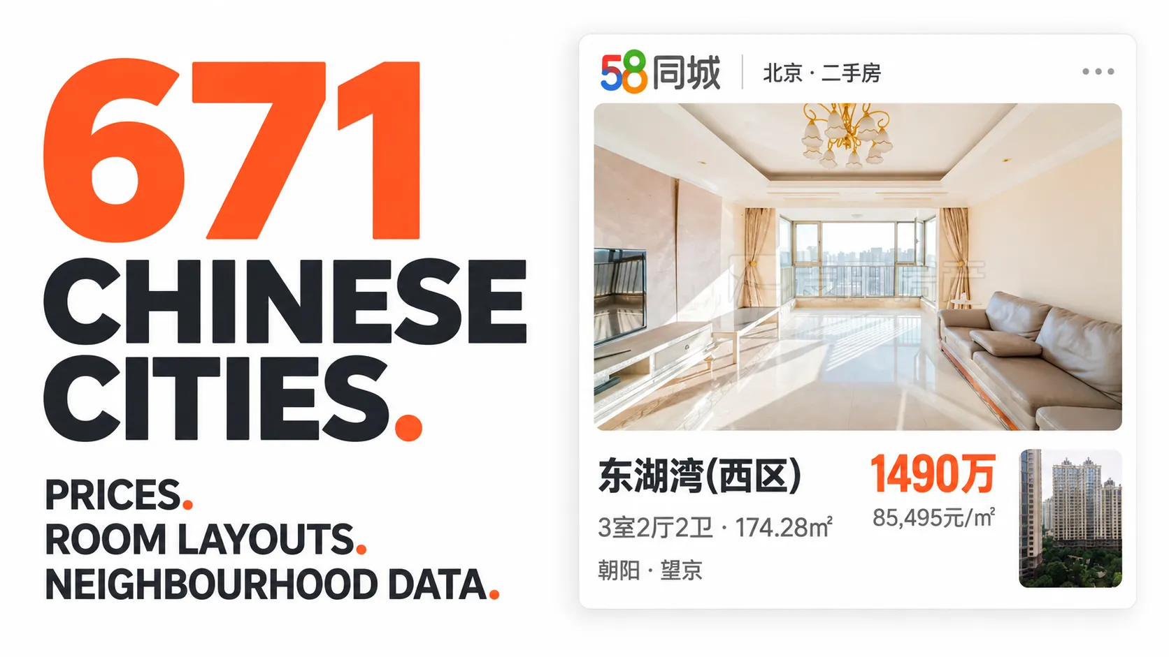 671 Chinese cities. Prices. Room layouts. Neighbourhood data.