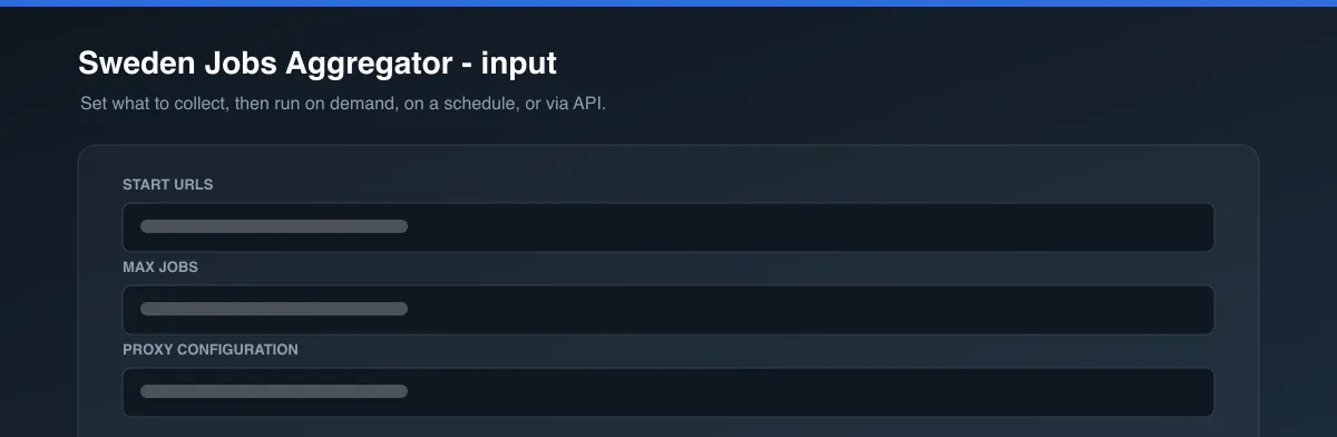 Sweden Jobs Aggregator input options