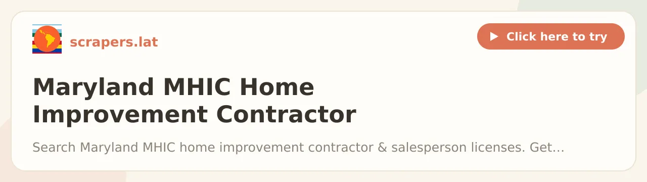 Maryland MHIC Home Improvement Contractor License Scraper