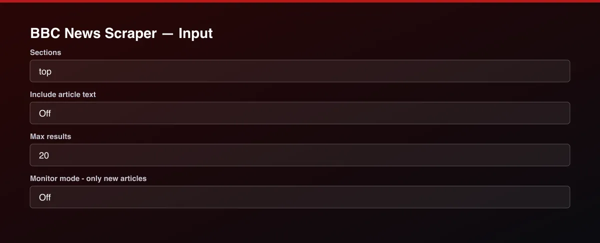BBC News Scraper input form