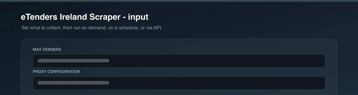 eTenders Ireland Scraper input options