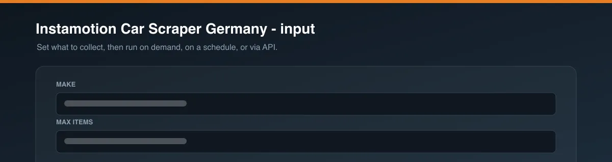 Instamotion Car Scraper Germany input options