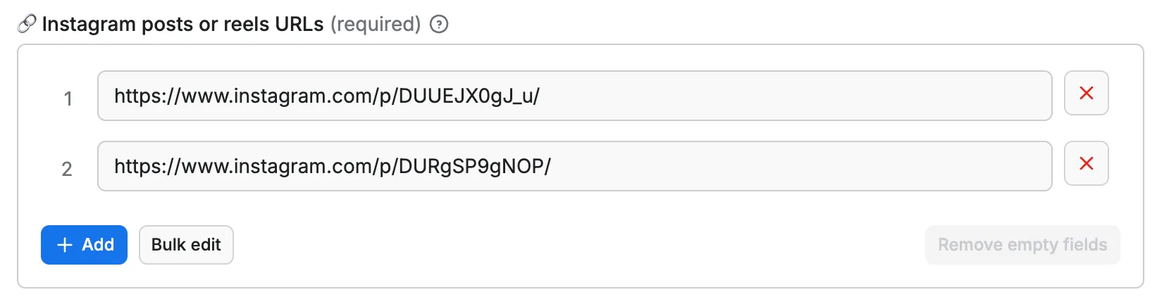 Instagram Comment Scraper input