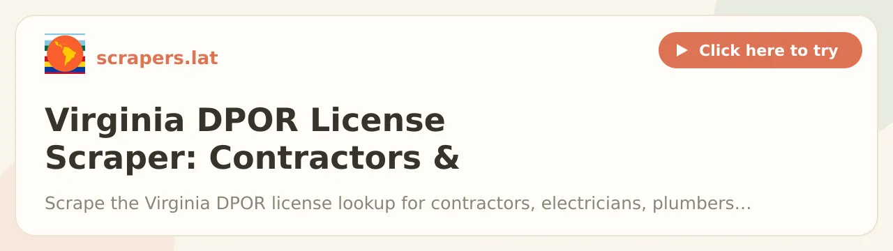 Virginia DPOR License Scraper: Contractors & Tradesmen