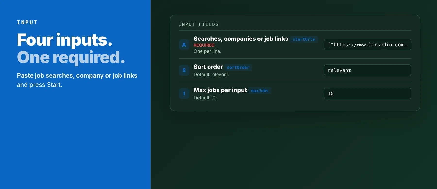 LinkedIn Search Jobs Scraper input fields