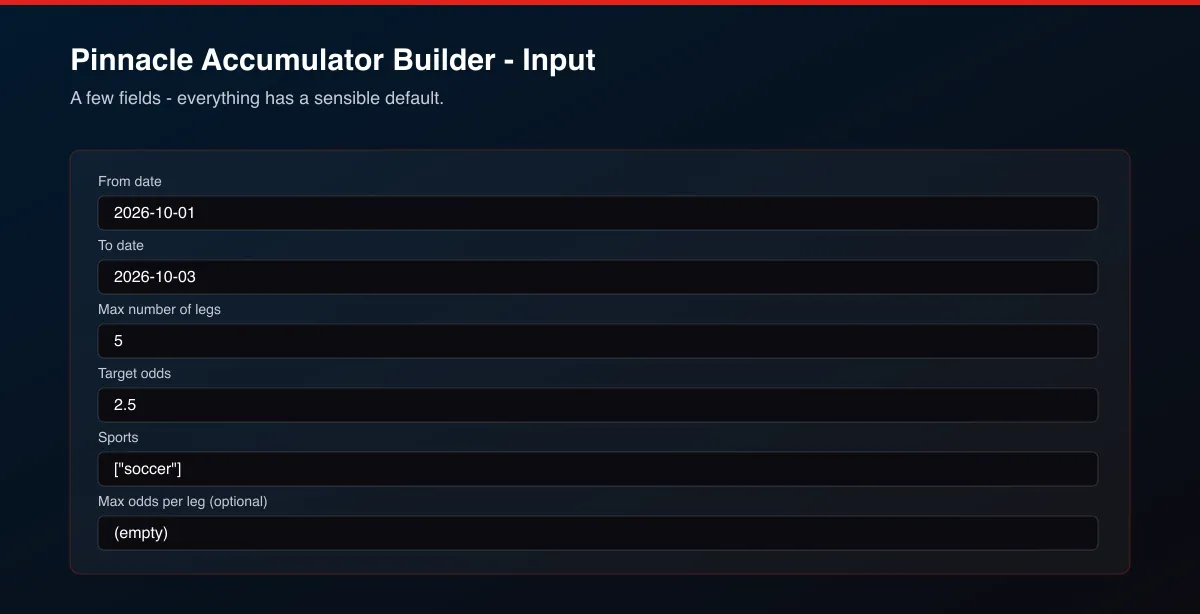 Pinnacle Accumulator Builder input options