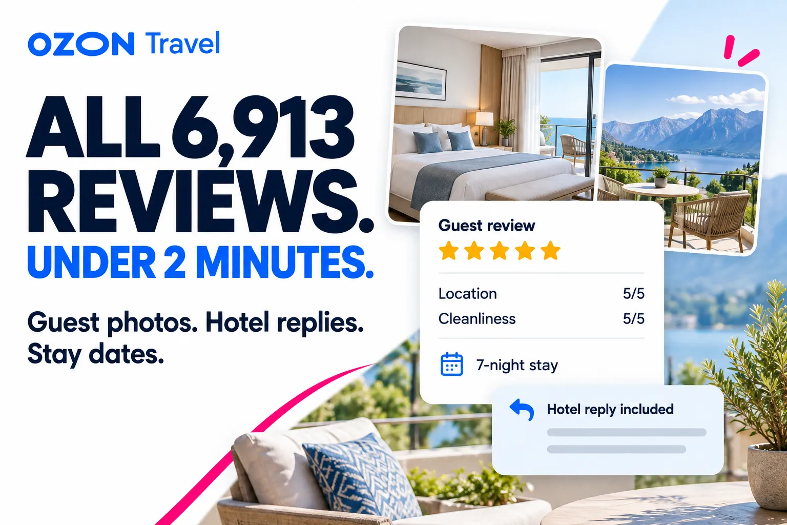 Ozon Travel. All 6,913 reviews. Under 2 minutes. Guest photos. Hotel replies. Stay dates.