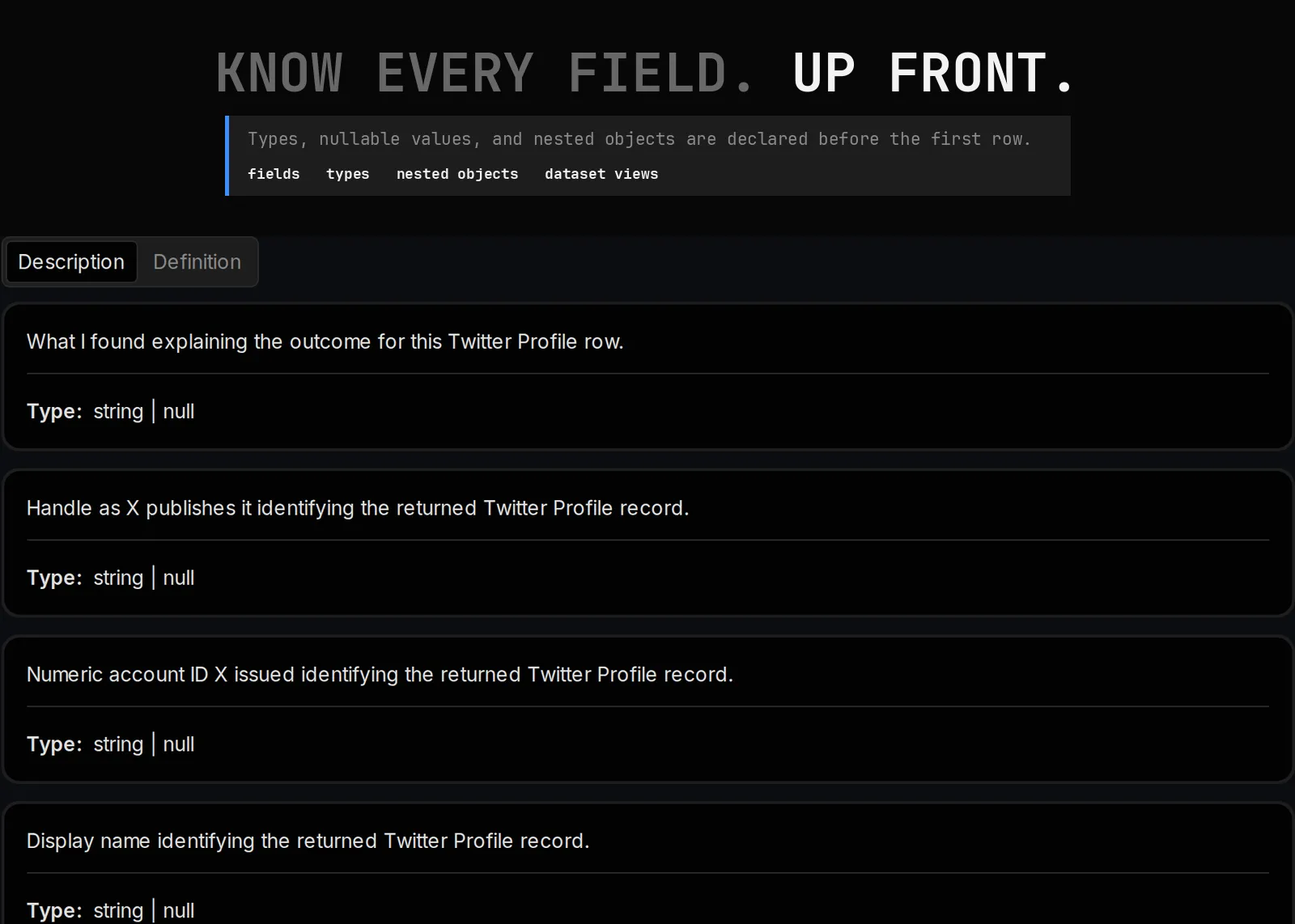 Twitter Profile Scraper declared output schema