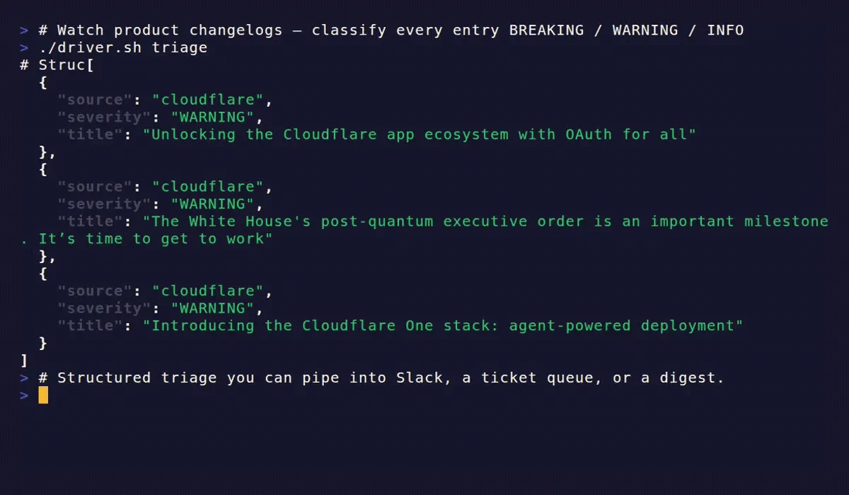 Changelog Triage Agent terminal demo