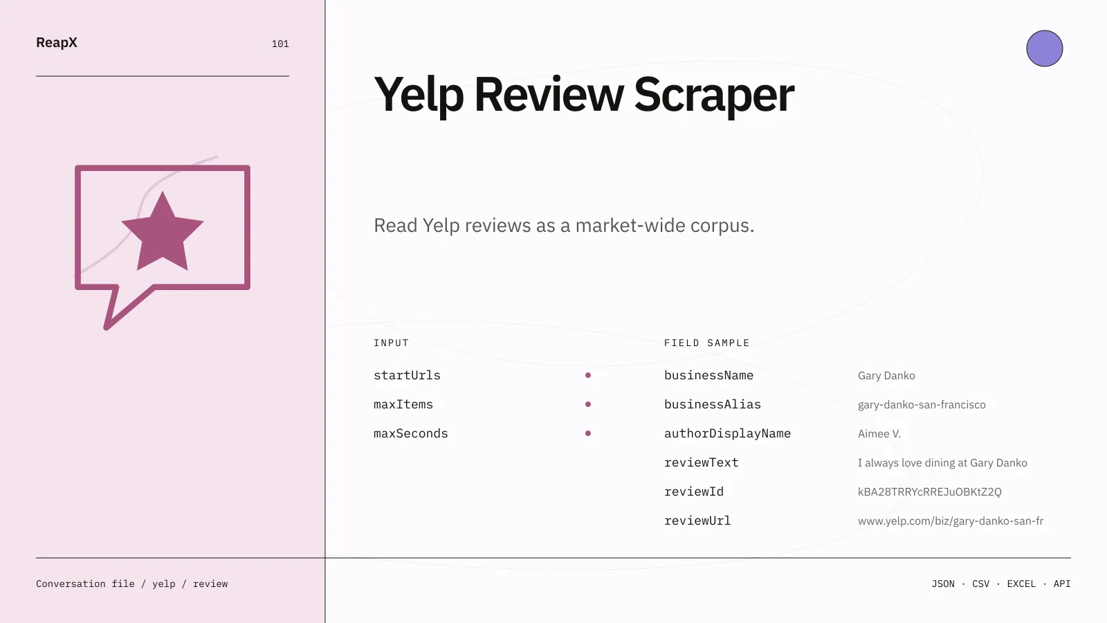 Yelp Review Scraper interface