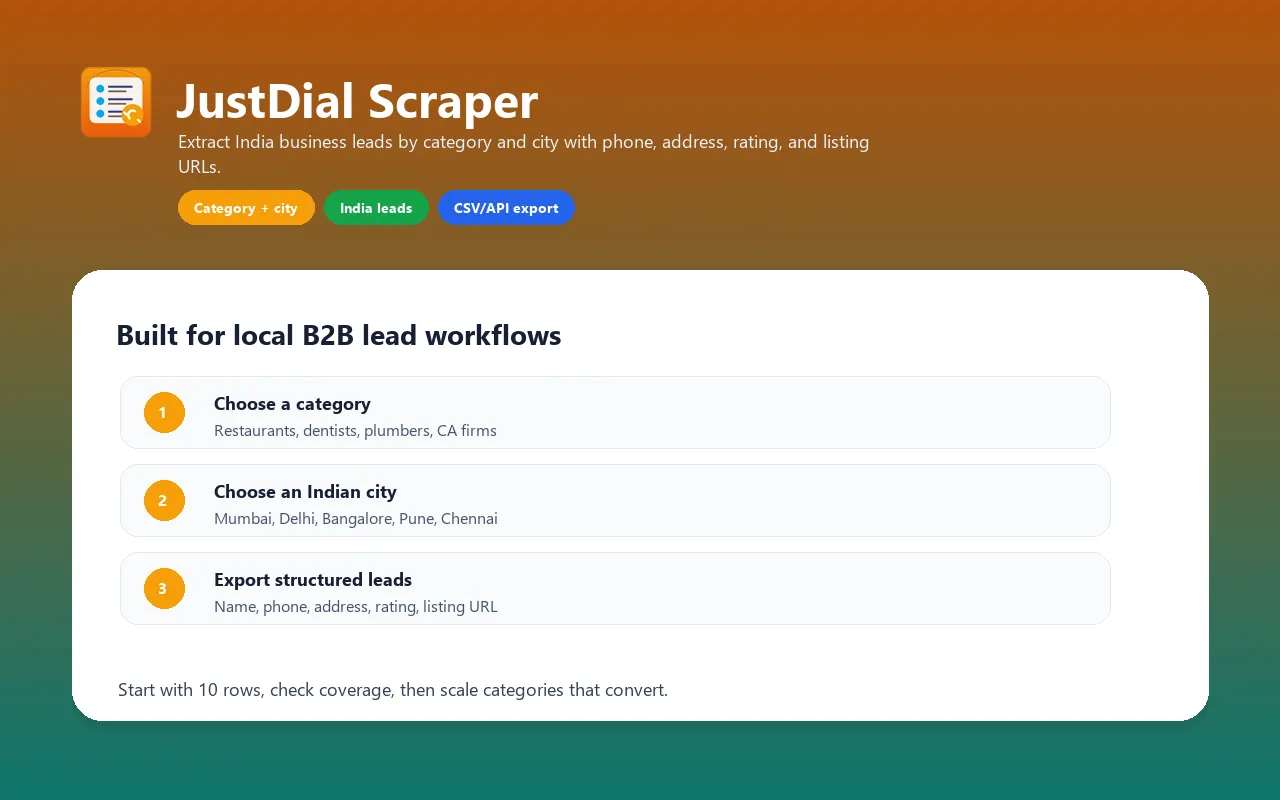 JustDial scraper for India business leads