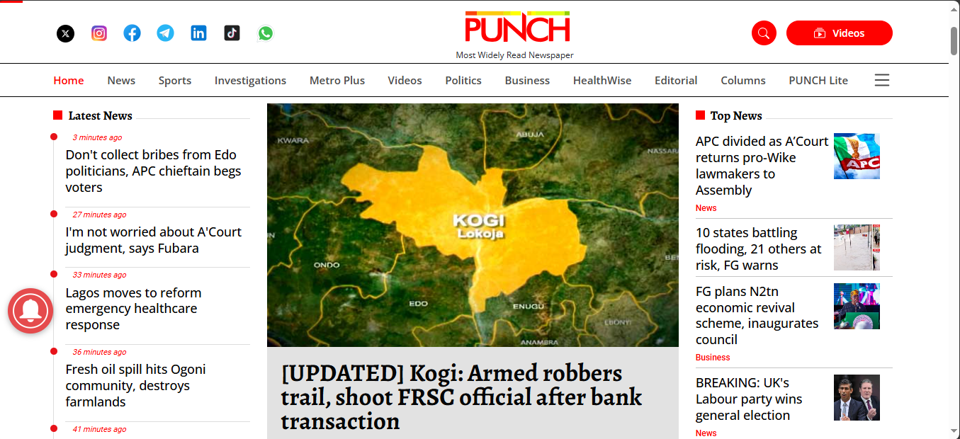 Punch Newspaper Homepage