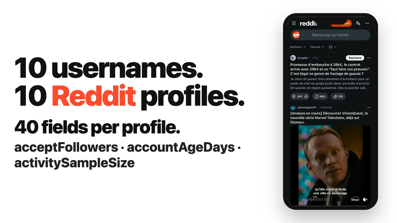 10 usernames. 10 Reddit profiles. 40 fields per profile.