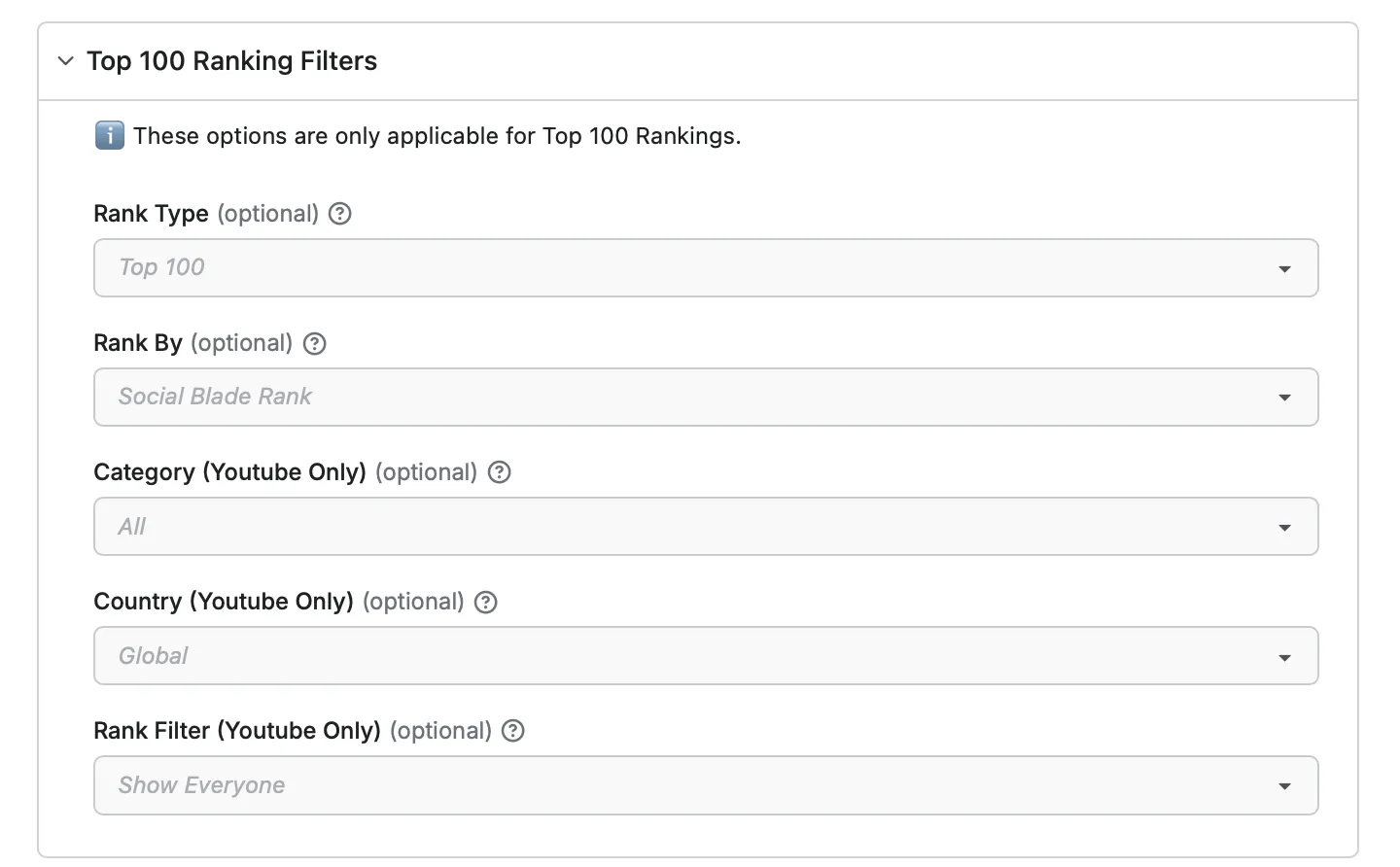 Scraper Sample Ranking Filter Input