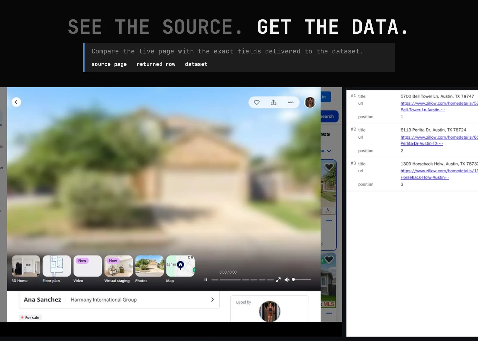 Zillow Detail Scraper source page and returned record