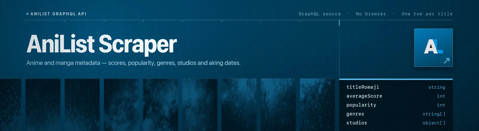 AniList Scraper — Anime and manga metadata — scores, popularity, genres, studios and airing dates