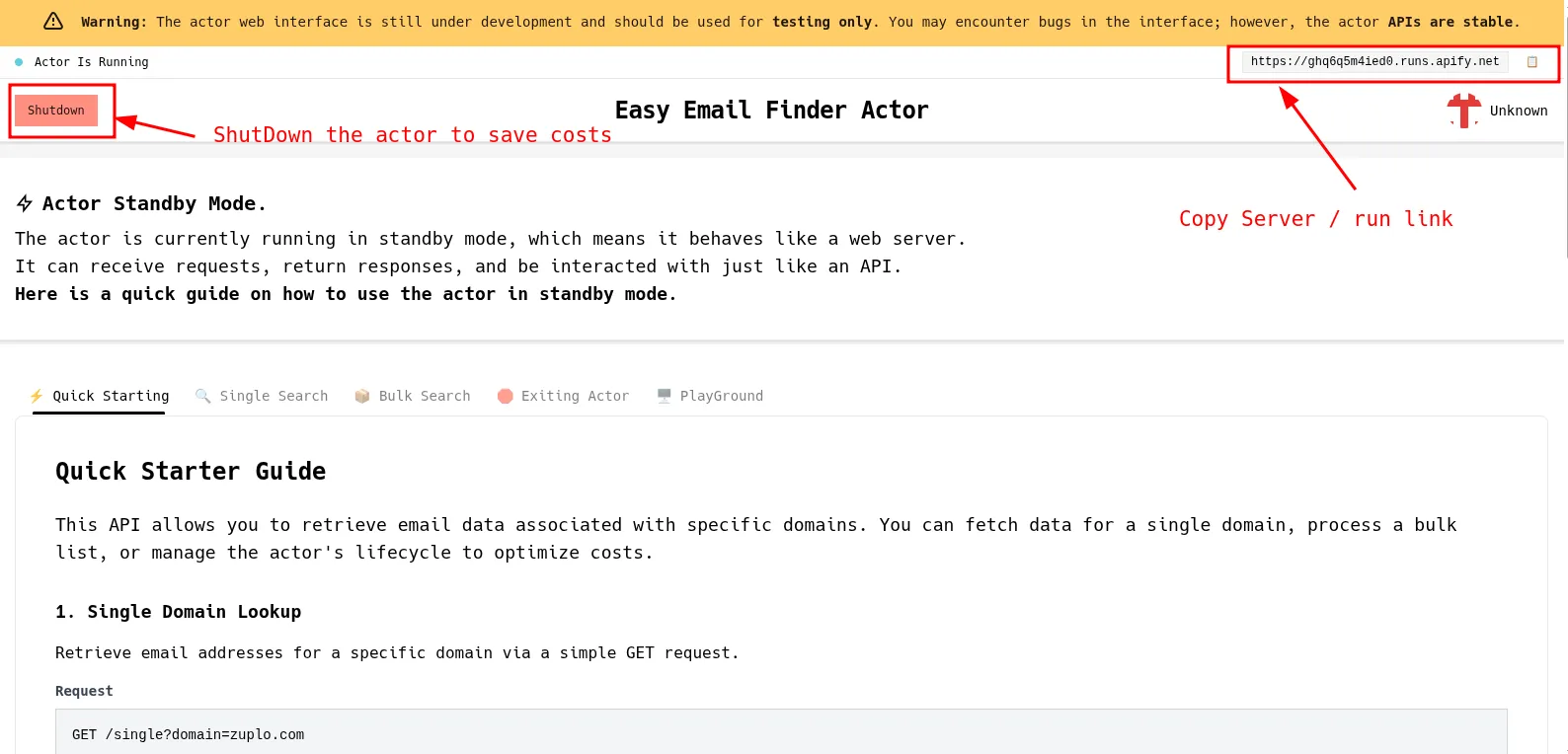 easy email finder apify standby web interface