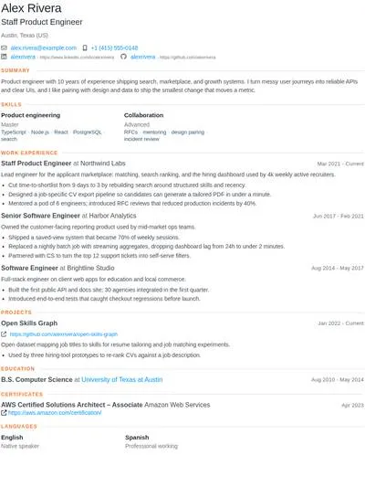 Stack Overflow JSON Resume PDF template