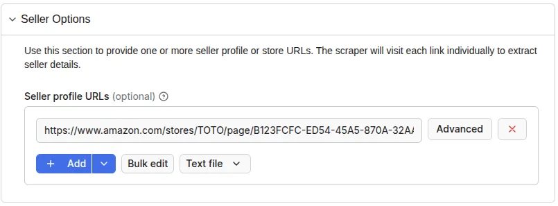 E-commerce Scraping Tool input sellers
