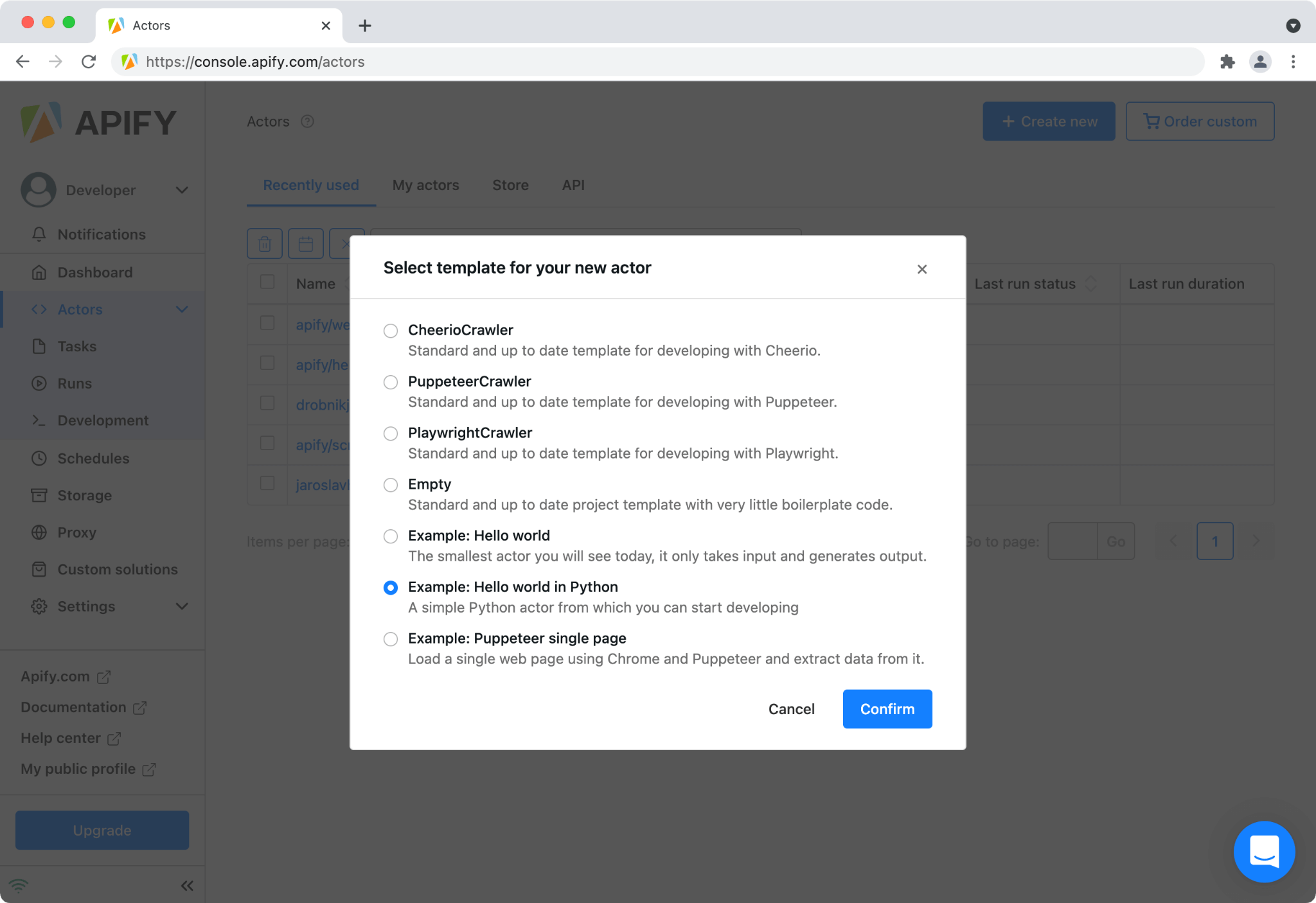 Creating a python actor