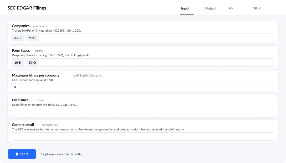 SEC EDGAR Filings input form