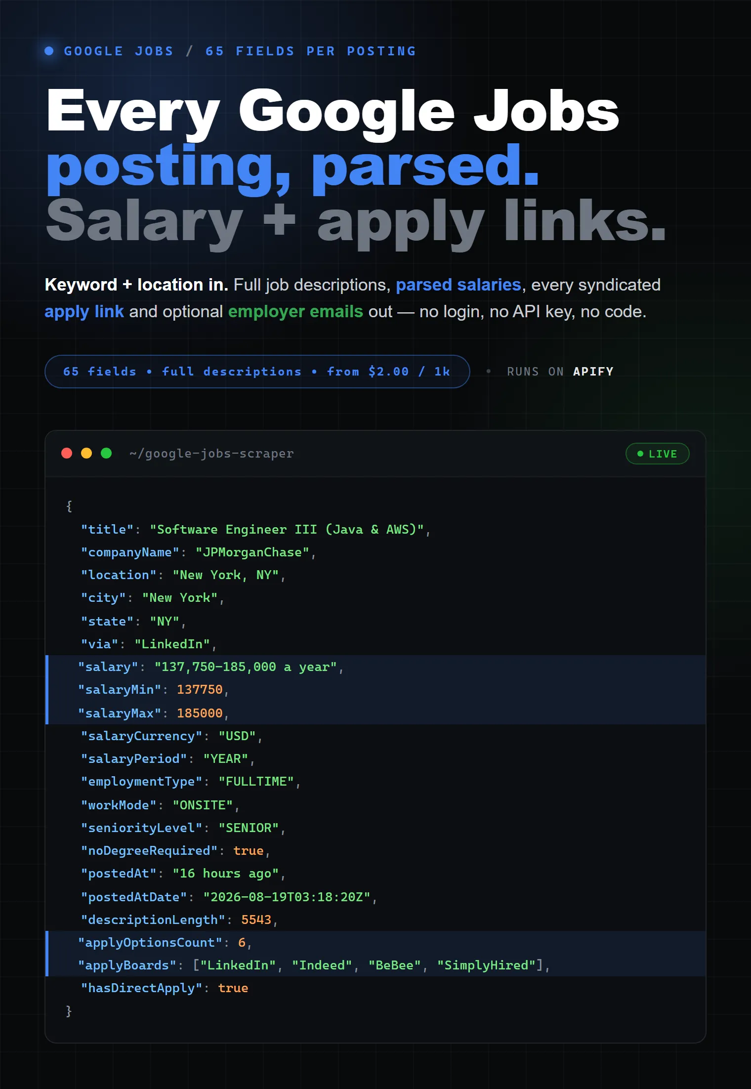 Google Jobs Scraper — scrape job postings with salaries, full descriptions and apply links