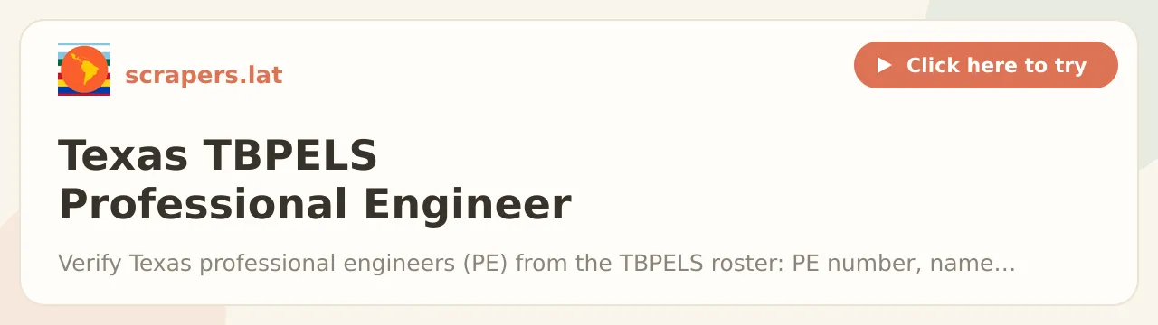 Texas TBPELS Professional Engineer License Roster Scraper