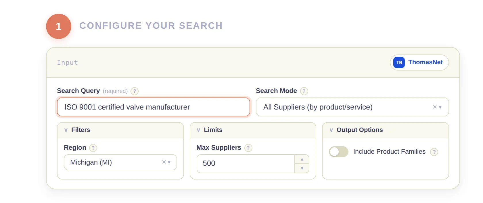 Step 1 — Configure your search