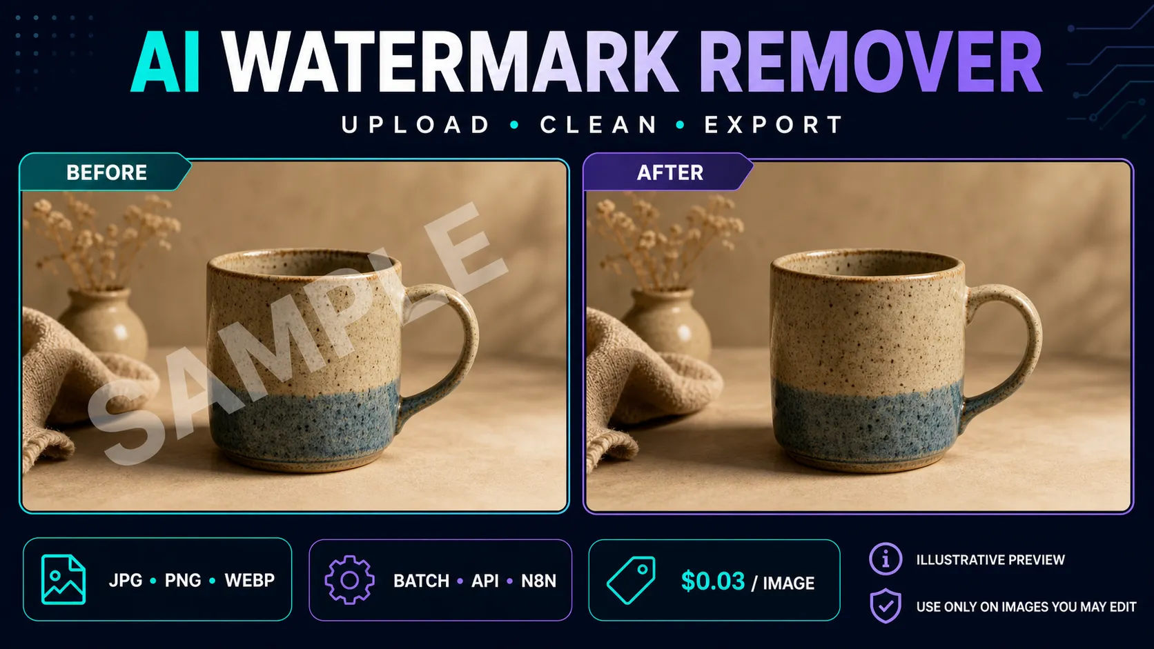 AI Watermark Remover before-and-after illustrative preview