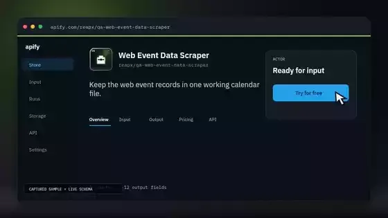 Web Event Data Scraper input and result demonstration