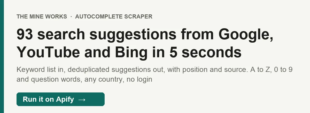 93 search suggestions from Google, YouTube and Bing in 5 seconds