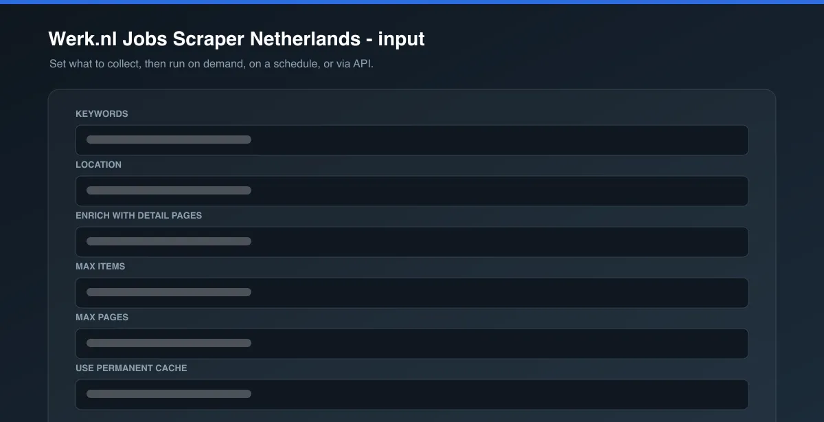 Werk.nl Jobs Scraper Netherlands input options