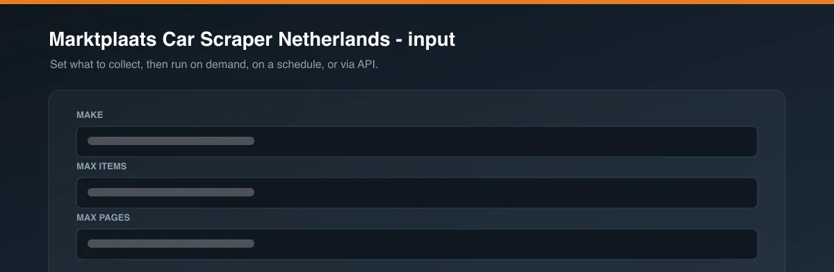 Marktplaats Car Scraper Netherlands input options