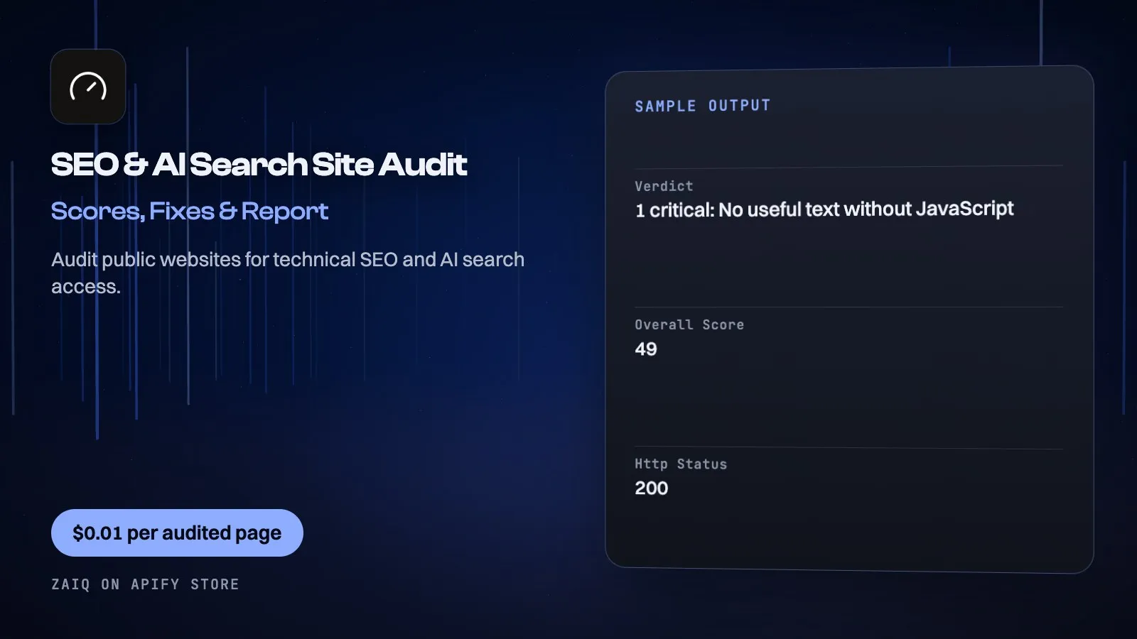 SEO & AI Search Site Audit: Scores, Fixes & Report