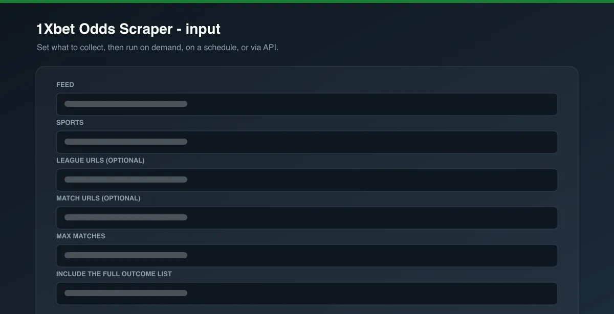 1Xbet Odds Scraper input options