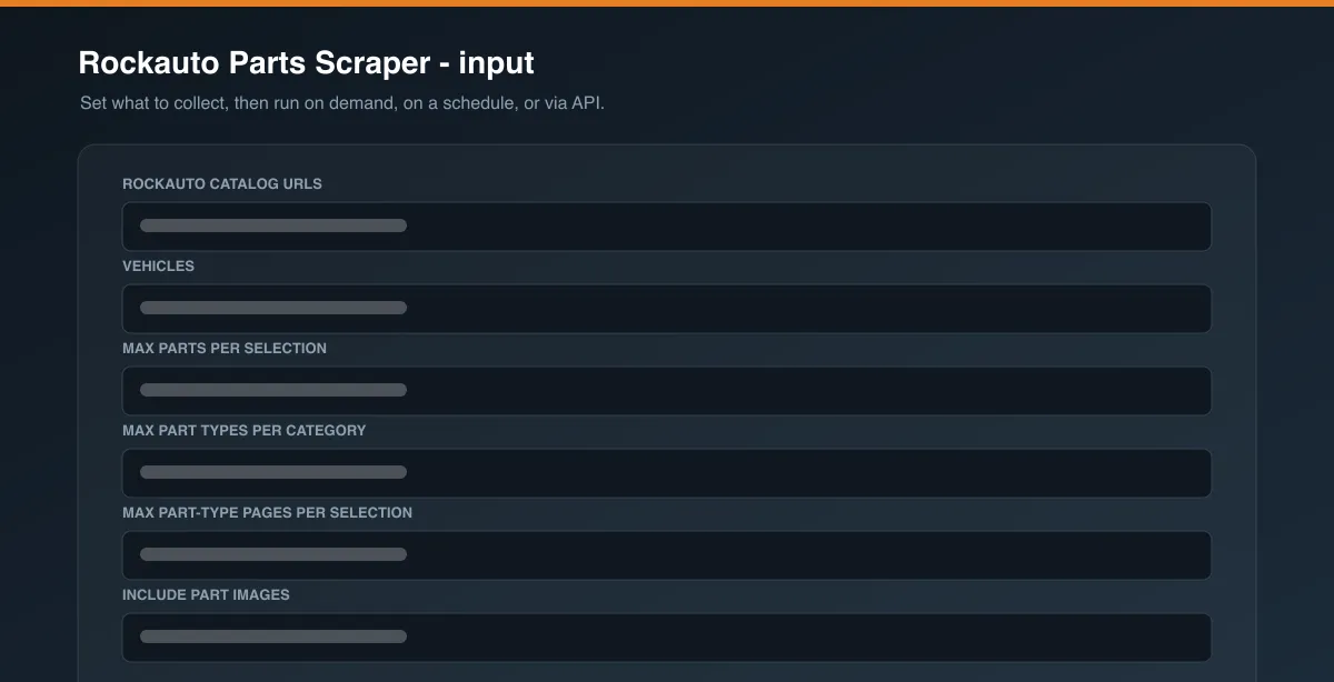 Rockauto Parts Scraper input options