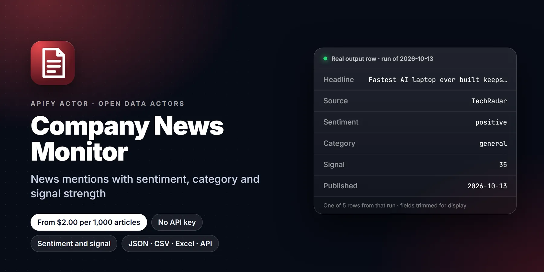 Company News Monitor: features, price and a real output row
