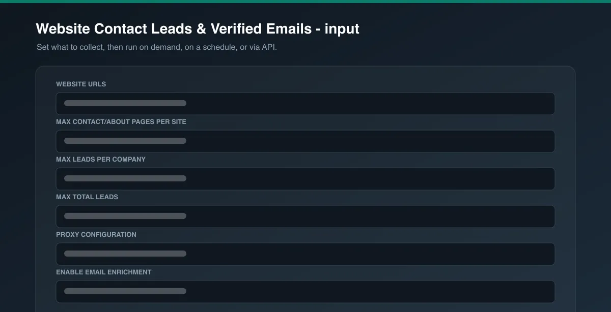 Website Contact Leads & Verified Emails input options