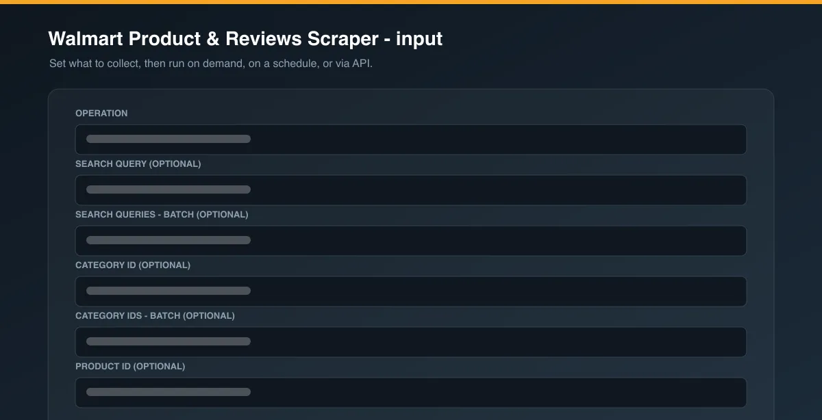 Walmart Product & Reviews Scraper input options