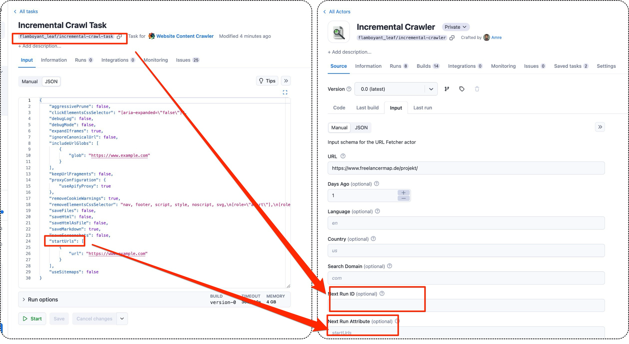 Start the incremental crawler with the taskID