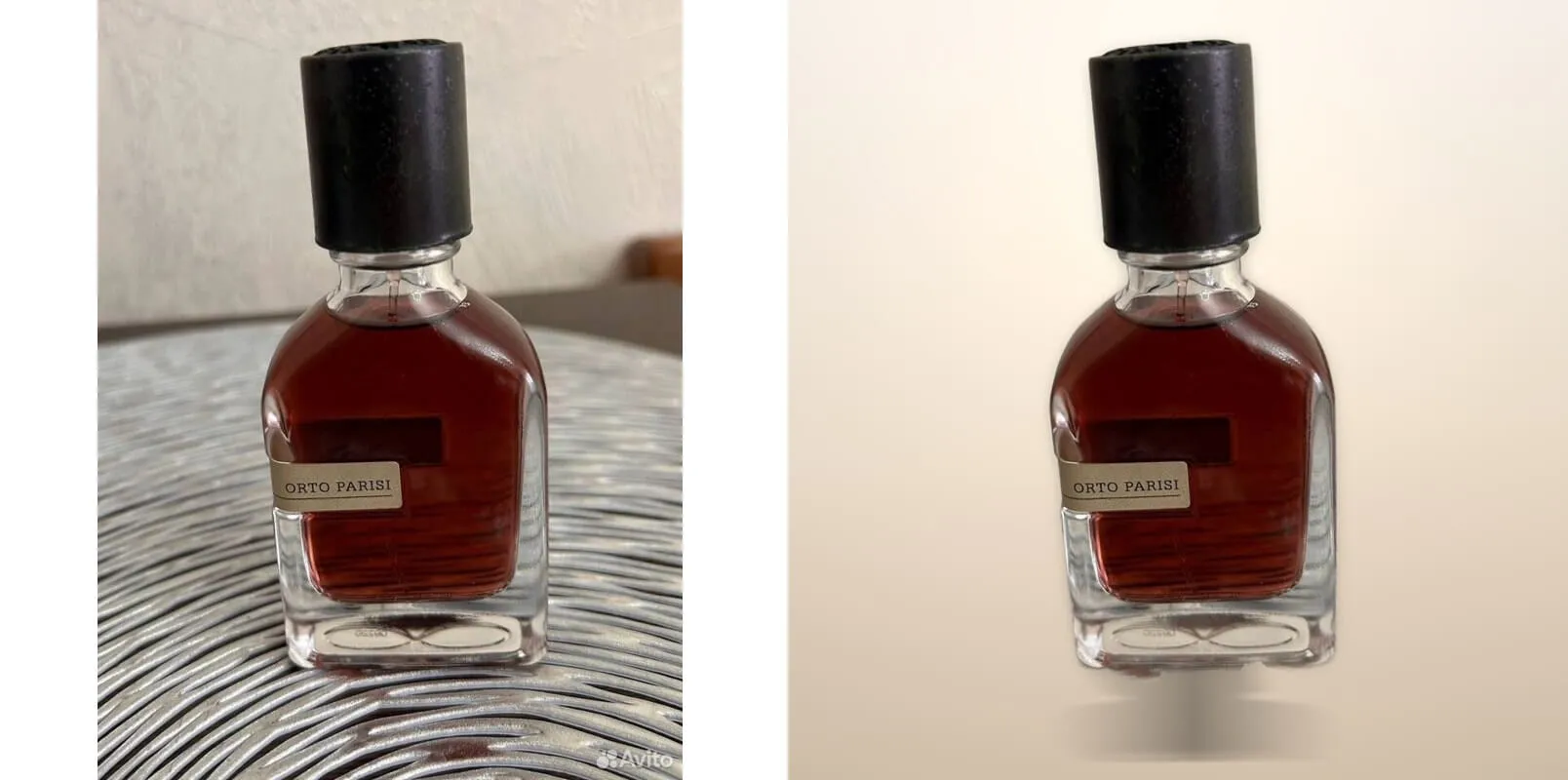 Perfume bottle on the champagne-pearl background