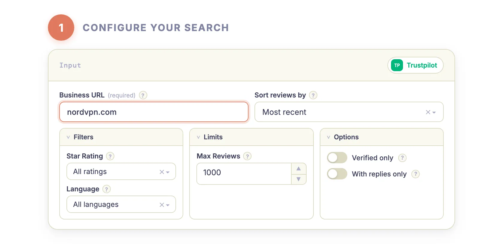 Step 1 — Configure your search